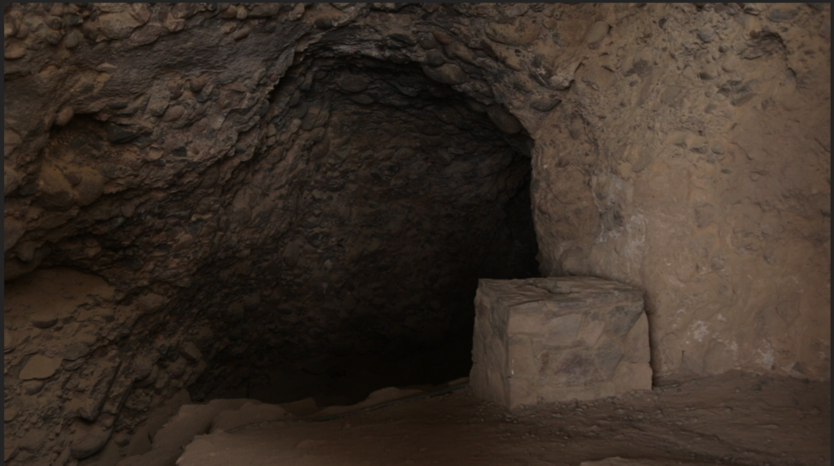 An image of an empty cave. The cave is the site of Lot’s cave near Gwar Al Safi in Jordan.